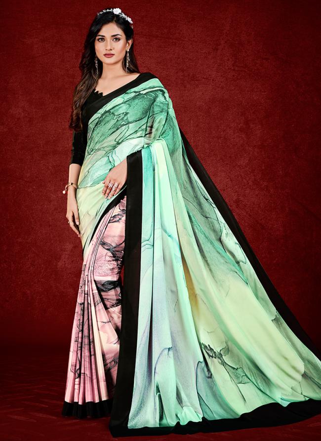 Crape Multi Colour Party Wear Digital Abstract Printed Saree